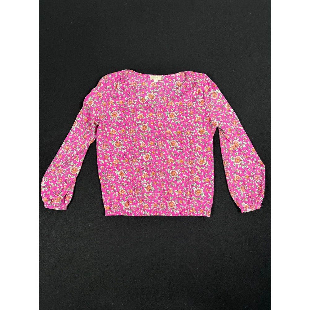 Loft Outlet Womens Small Pink Floral V-Neck Blouson Long Sleeve Blouse Top